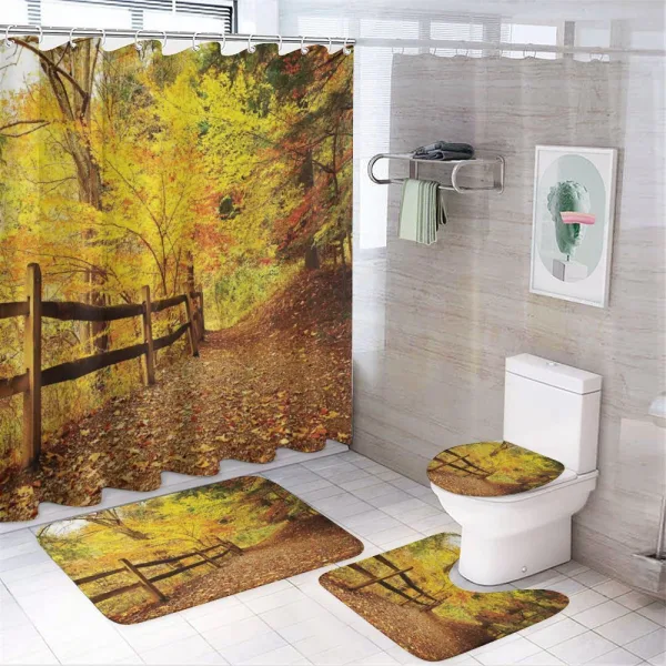 Fall Trees Leaf Road on a shower curtain