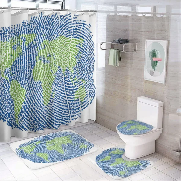 Fingerprint World Map on a shower curtain