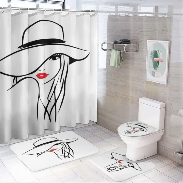 Girl Wearing a Big Floppy Hat on a shower curtain