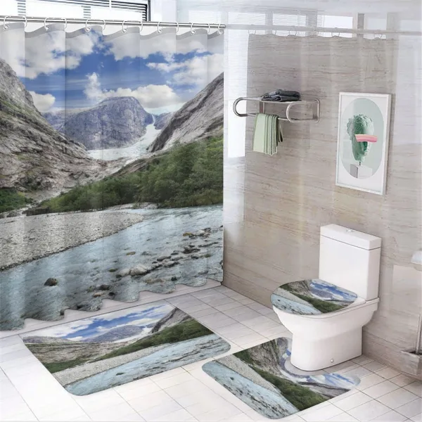 Norwegian Mountains River on a shower curtain