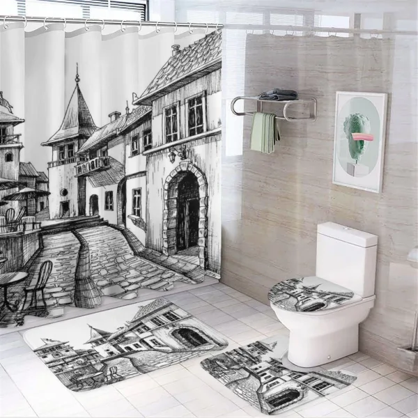 Old Town Street Peaceful on a shower curtain