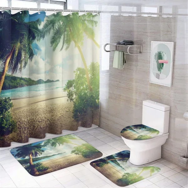 Palm Trees and Ocean Photo on a shower curtain