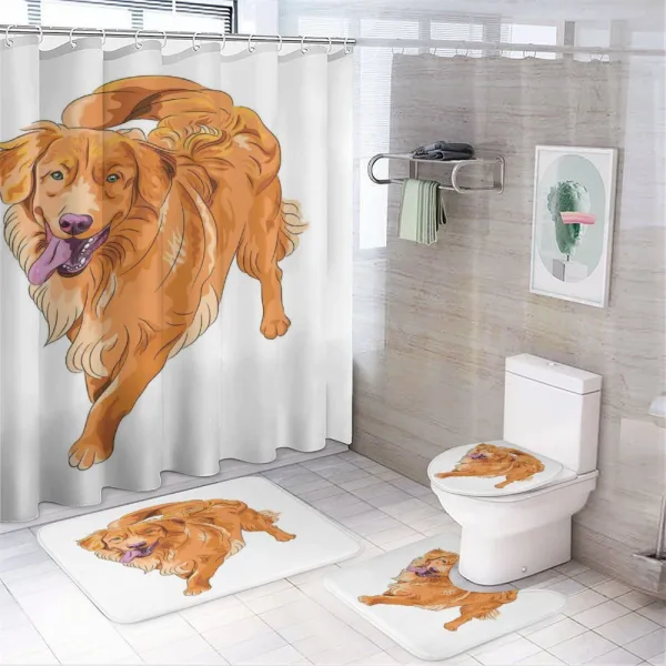 Playful Dog on a shower curtain