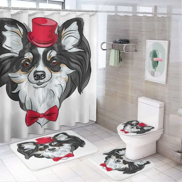 Puppy with Hat and Bow on a shower curtain