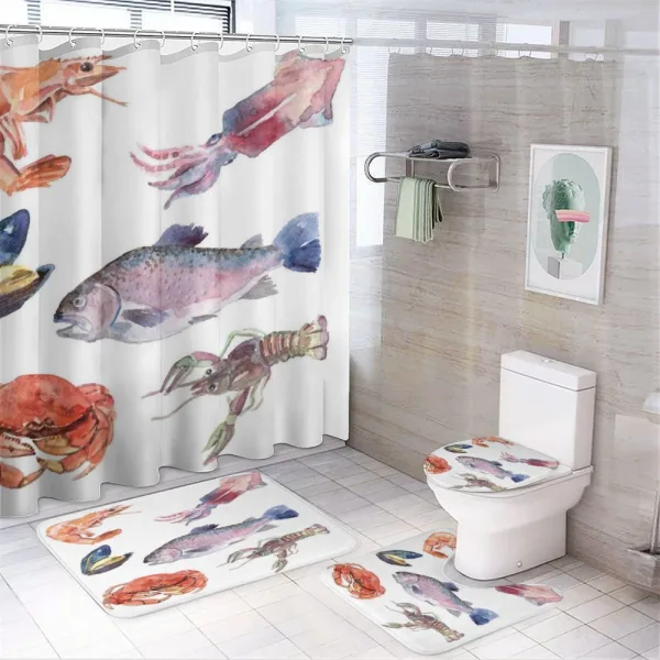 Sea Animals Watercolor on a shower curtain