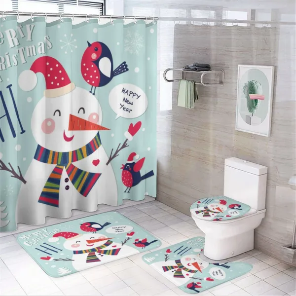 Bird Snow Xmas Theme on a shower curtain
