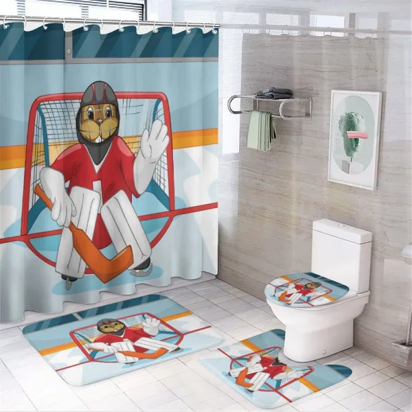 Cartoon Beaver Goalie on a shower curtain