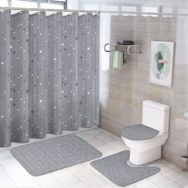 Dots and Vertical Stripes on a shower curtain