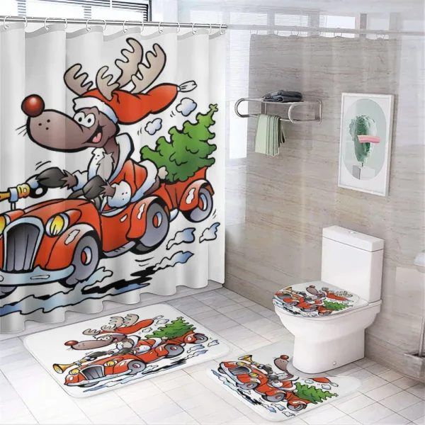 Reindeer in Red Car on a shower curtain