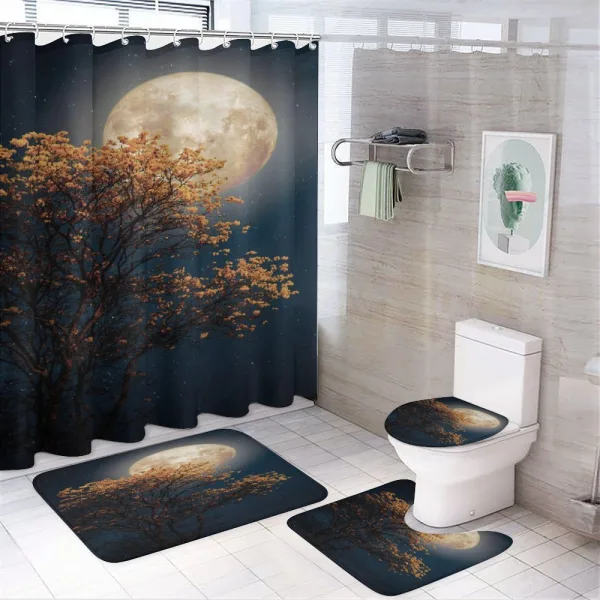 Retro Yellow Flowers Tree on a shower curtain