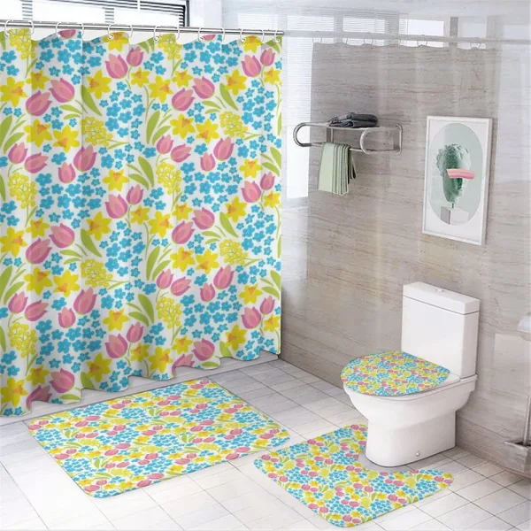 Spring Daffodil Tulip Mimosa on a shower curtain