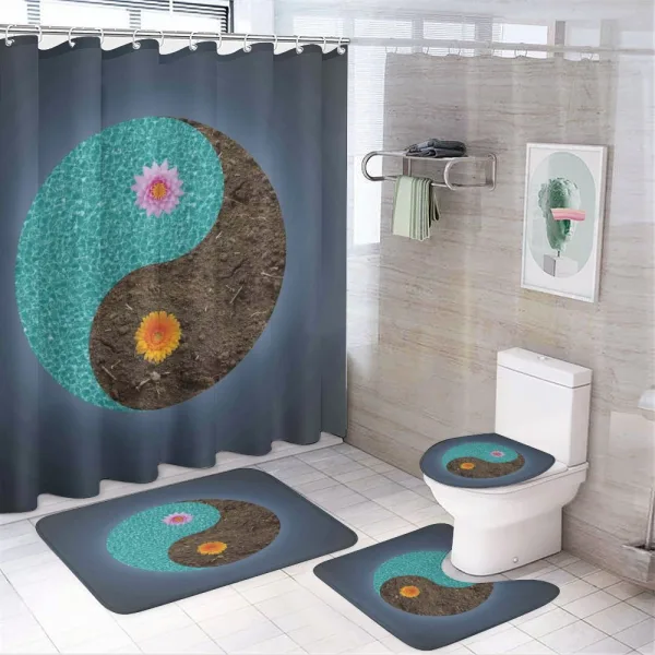 Yin Yang Flower Teal Brown on a shower curtain
