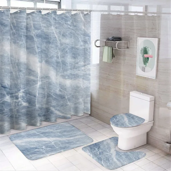 Blue Geography Stone on a shower curtain