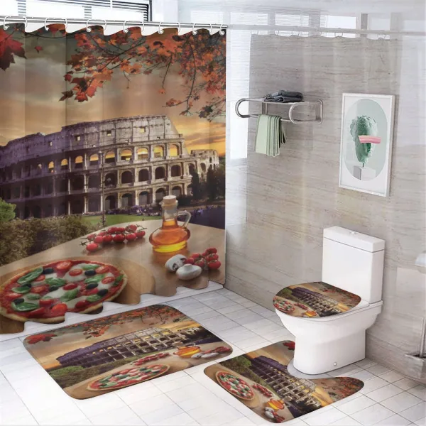 Colosseum Italy Pizza Autumn on a shower curtain