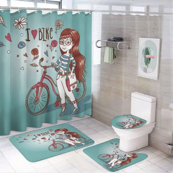 Girl with Bike on a shower curtain