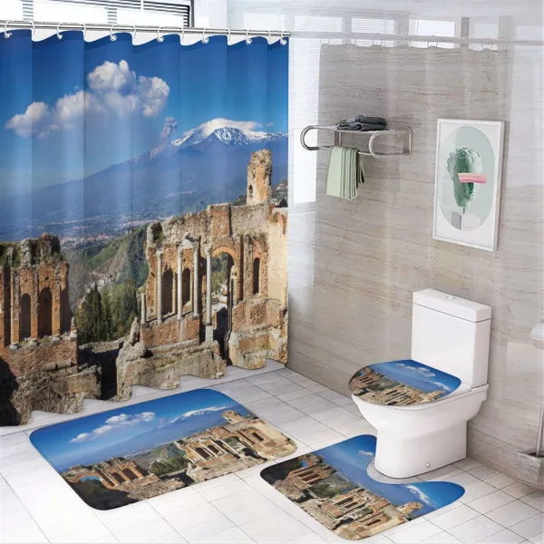 Greek Roman Ruins Landscape on a shower curtain