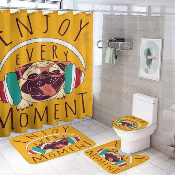 Happy Dog Listening Music on a shower curtain