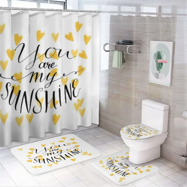 Hearts and Words on a shower curtain