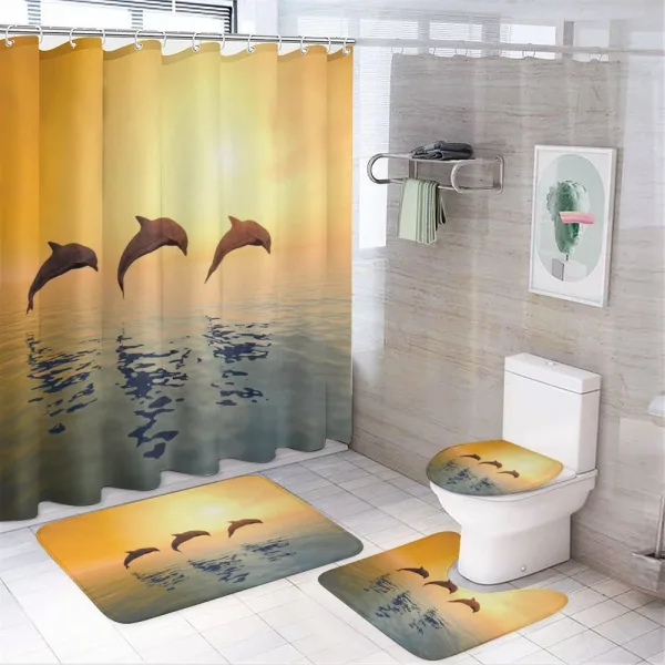 Jumping Fish on Sea Sunset on a shower curtain