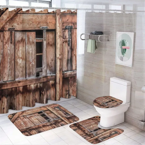 Oak Abandoned Barn Door on a shower curtain