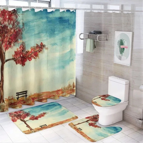 Watercolor Artwork Bench on a shower curtain
