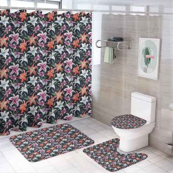 Watercolor Tropical Lilies on a shower curtain