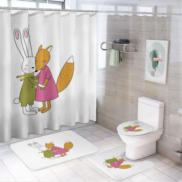 Fox and Hare Hugging on a shower curtain