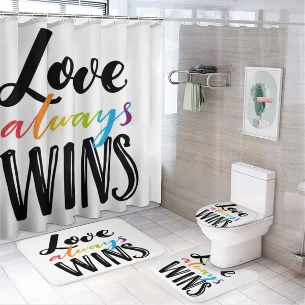 Love Always Wins Phrase on a shower curtain