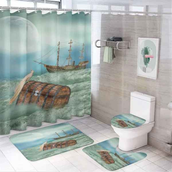 Old Trunk Ocean Waves on a shower curtain