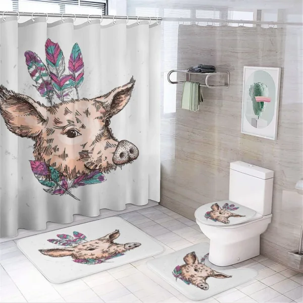 Pig Portrait Feathers on a shower curtain