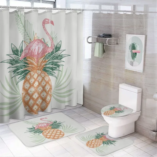 Pineapple Flamingo Leaves on a shower curtain