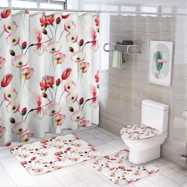 Poppy Flowers Branches on a shower curtain