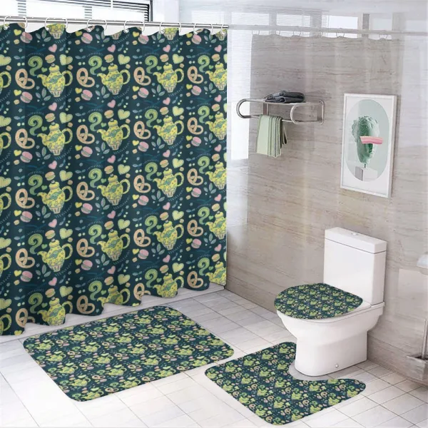 Pots Macaroons and Hearts on a shower curtain