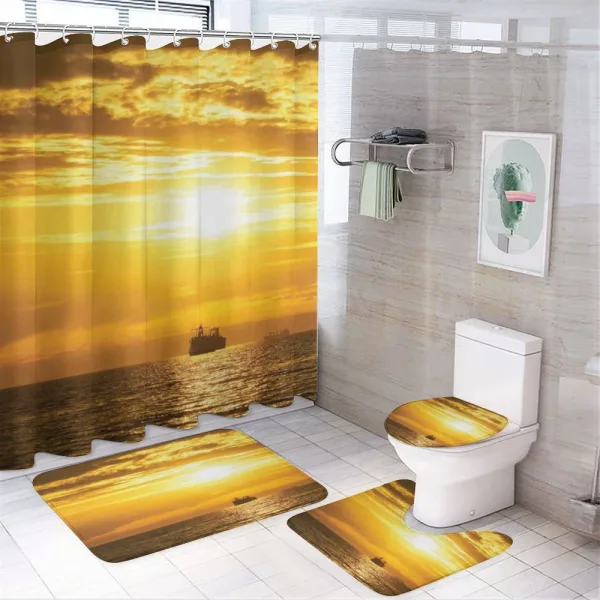 Ship on Ocean Sunrise on a shower curtain