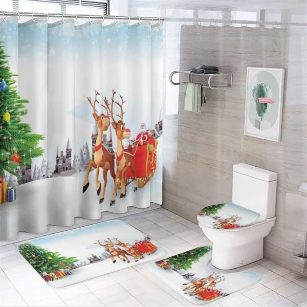 Snowy Village Sleigh Tree on a shower curtain