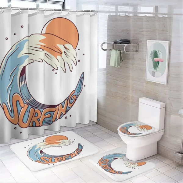 Surfing Giant Ocean Wave Art on a shower curtain