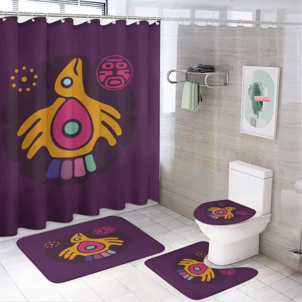 Symbolic Bird and Stamp Art on a shower curtain