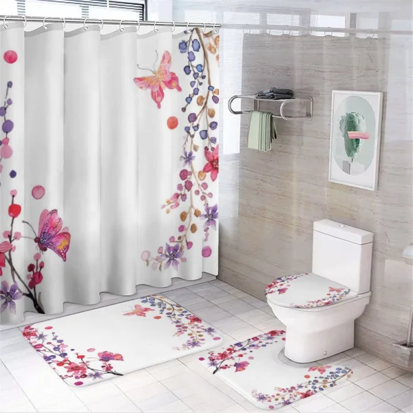 Floral Art and Butterfly on a shower curtain