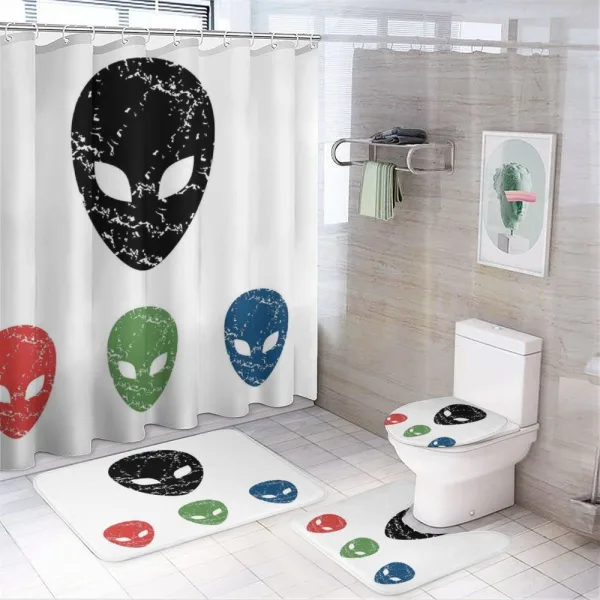 Grunge Alien Heads Art on a shower curtain