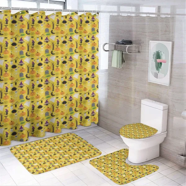 Halloween Elements Cartoon on a shower curtain
