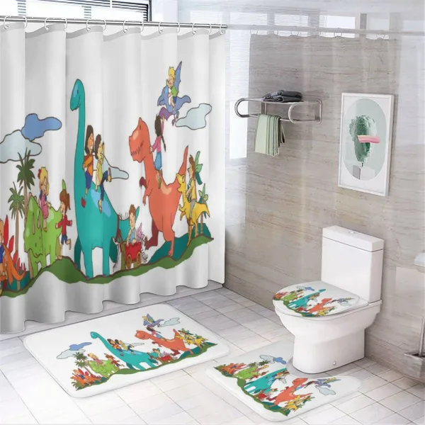 Kids Playing Dinosaurs on a shower curtain