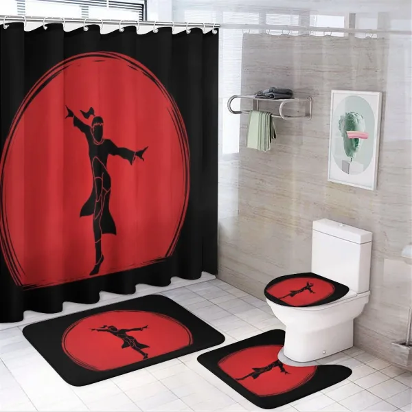 Man in Powerful Karate Pose on a shower curtain