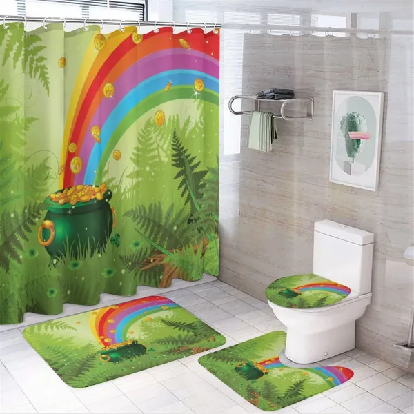 Pot of Coins and Rainbow on a shower curtain