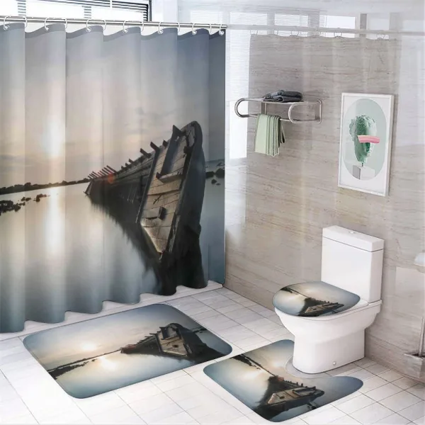 Sinking Boat Sunset on a shower curtain