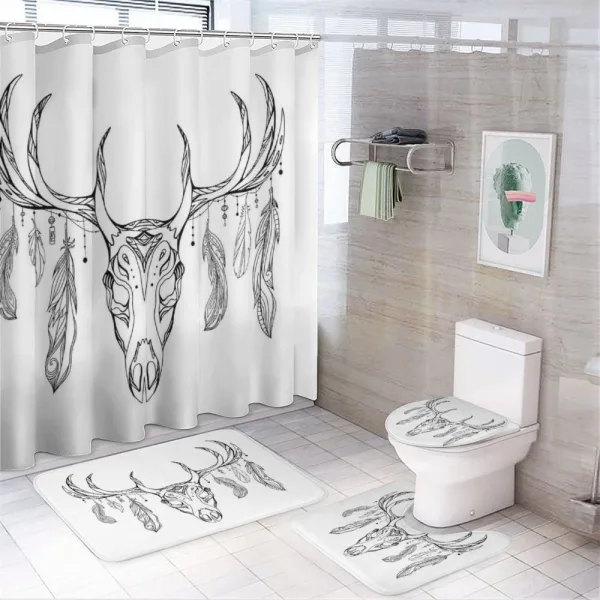 Skull with Antler Feather on a shower curtain