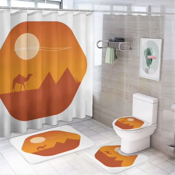 Sun Camel and Pyramids Art on a shower curtain