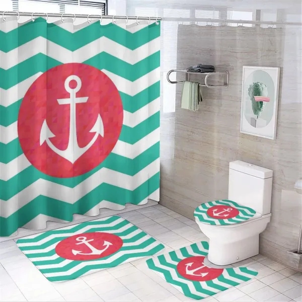Anchors and Waves Stripe on a shower curtain
