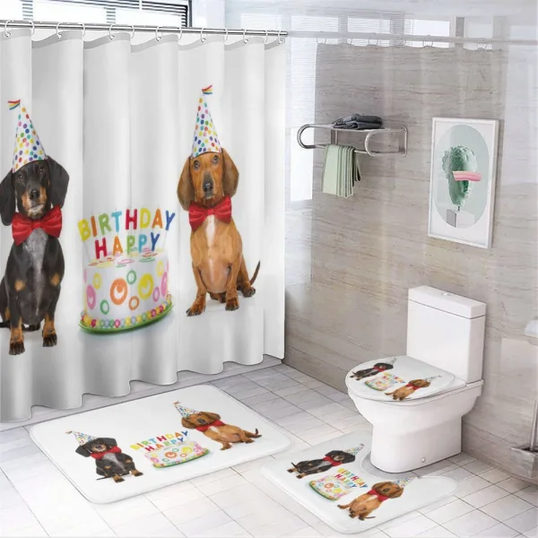 Dogs Happy Birthday Cake on a shower curtain