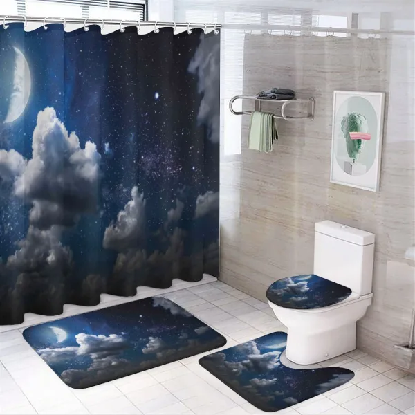 Moon Clouds Stars Night on a shower curtain