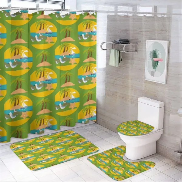 Sailing Boats Seagull Palms on a shower curtain